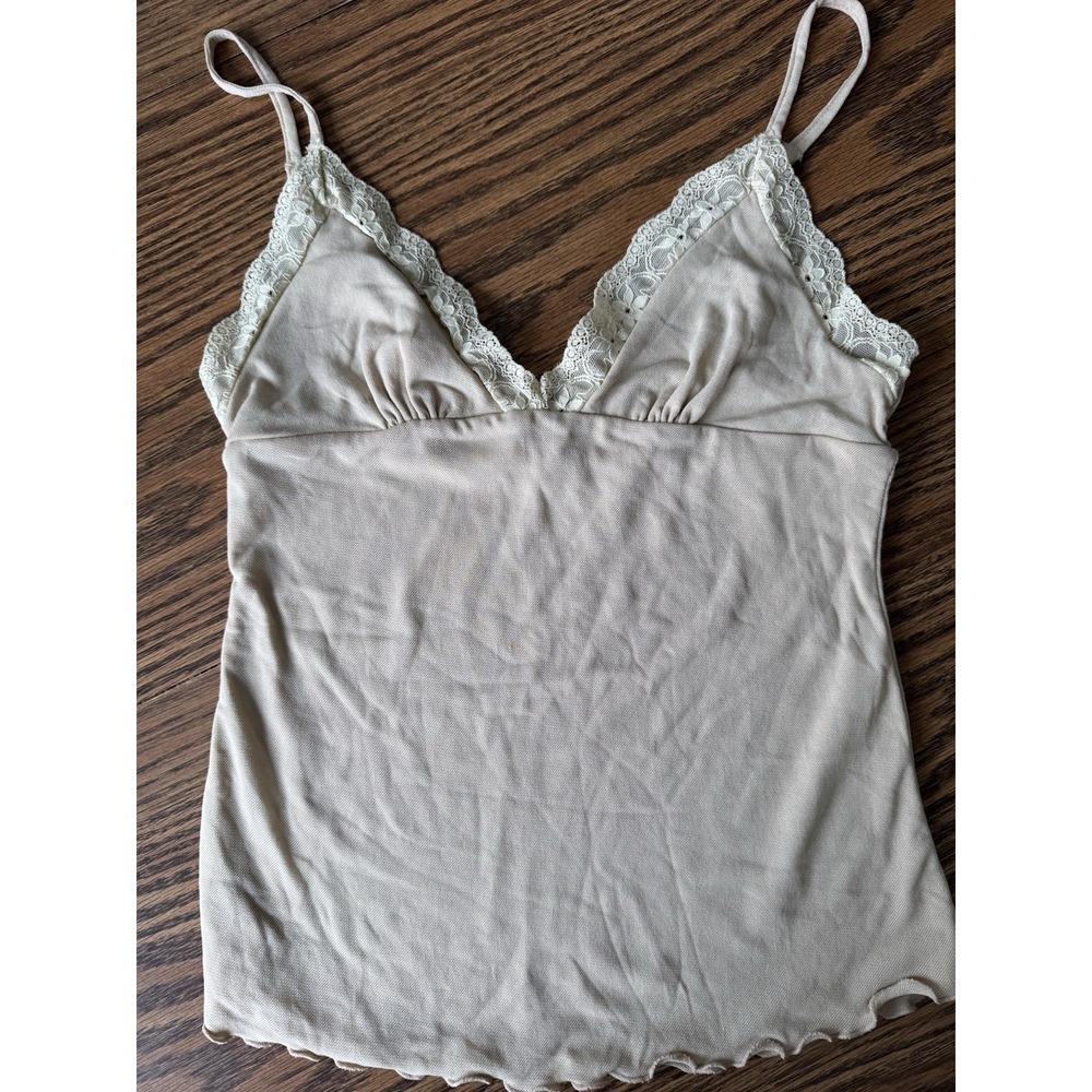 Lace-Trim Camisole Tank Top in Light Beige